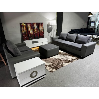 GREY LOUNGE SUITE 3.5 + 2 SEATER AND OTTOMAN