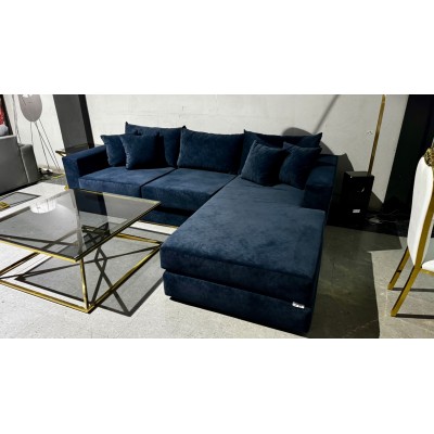 NAVY FABRIC LOUNGE SUITE 4 SEATER WITH CHAISE