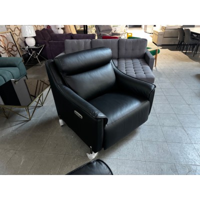 ATHENA LEATHER 1.5 SEATER ELECTRIC RECLINER - VILLA BLACK - RRP$2200 (2304C109) 025-06-06-24