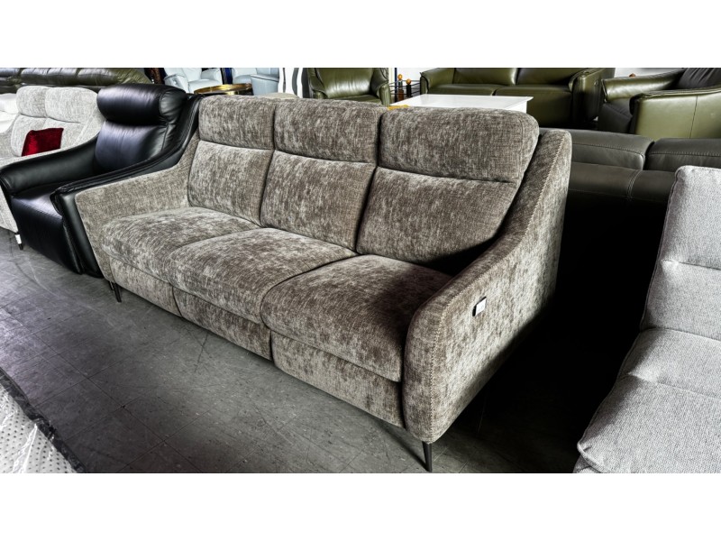 BROWN FABRIC 2 SEATER ELECTRIC RECLINING LOUNGE - RRP$3500 