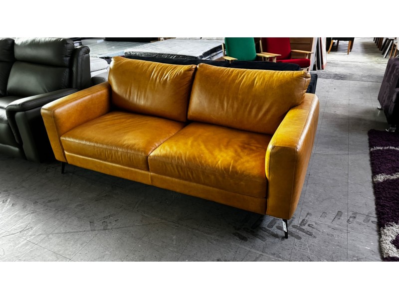 TRISTAN 2.5 SEATER LEATHER LOUNGE - VILLA HONEY - RRP$3900 