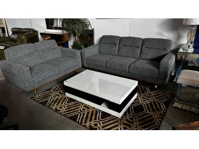 FABRIC BLUE THREE SEATER AND TWO SEATER LOUNGE SUITE RRP $6500 