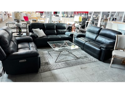 FELIX LEATHER LOUNGE SUITE 2.5 + 2 SEATER ELECTIC RECLINING - GREENWICH CHARCOAL RRP$12600