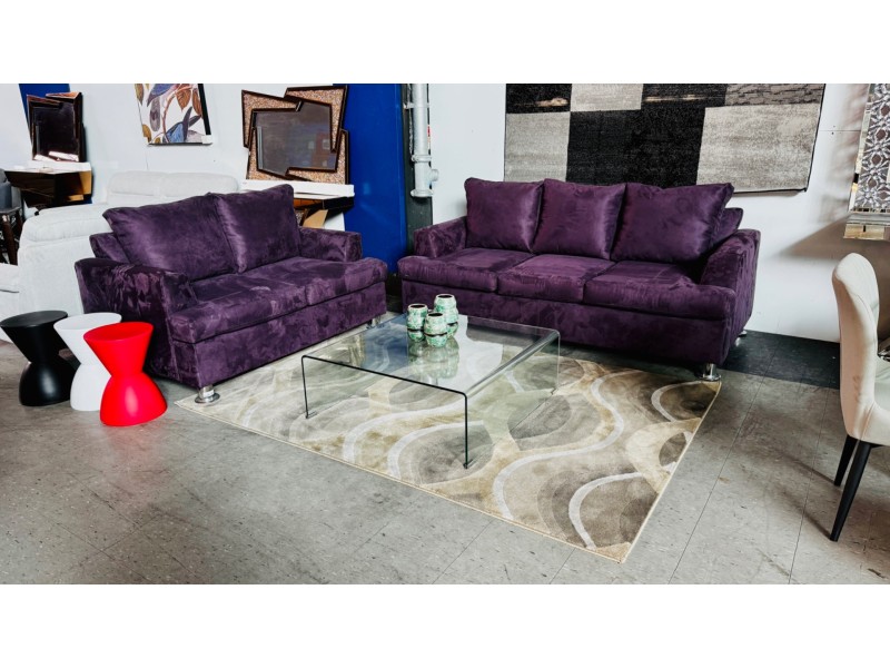 PURPLE MICROSUEDE LOUNGE SUITE 3 + 2 SEATER