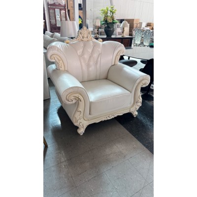 WHITE ARMCHAIR WITH PAINTED GOLD TRIM