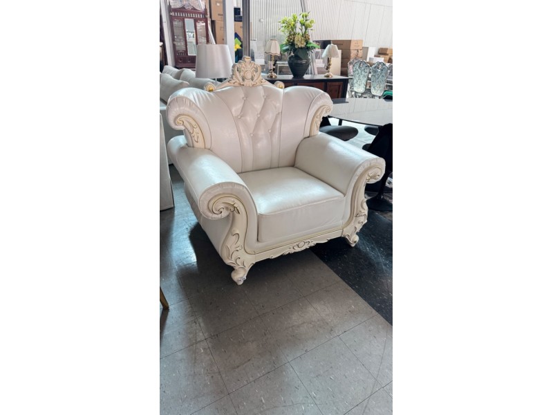 WHITE ARMCHAIR WITH PAINTED GOLD TRIM