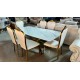 MARBLE LOOK GLASS DINING TABLE WITH GOLD FRAME& 6 CHAIRS