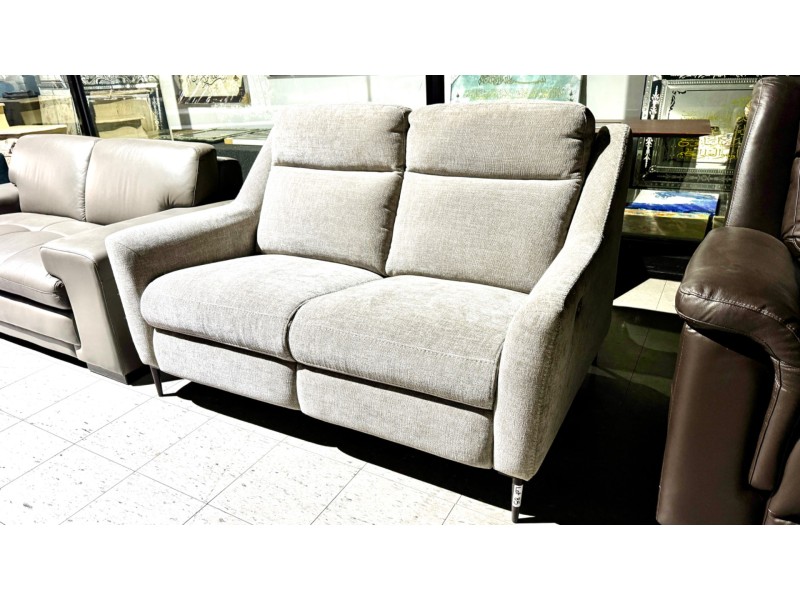 BROWN FABRIC 2 SEATER ELECTRIC RECLINING LOUNGE - RRP$3500 