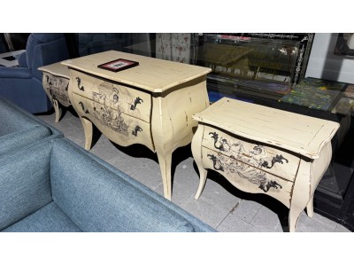 FRENCH PROVINCIAL STYLE CHEST OF DRAWES + 2 MATCHING SIDE TABLES