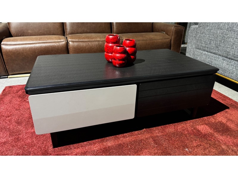 BLACK RESIN STONE TOP COFFEE TABLE- LARGE WITH DRAWERS