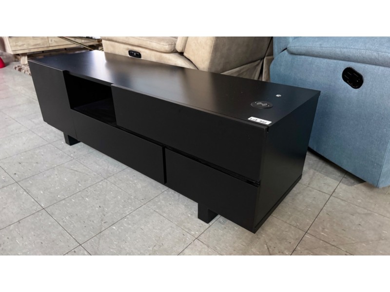 BLACK 1500MM LUMI TV UNIT WITH CHARGING DOCK, USB & LED LIGHT