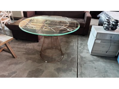 REPLICA WARREN PLATNER STYLE REPLICA ROUND DINING TABLE ROSE GOLD FRAME WITH GLASS TOP - BASE SIZE 650X710 - GLASS SIZE 1000MM