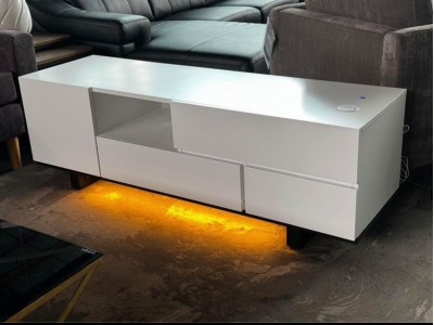 WHITE 1500MM LUMI TV UNIT WITH CHARGING DOCK, USB & LED LIGHT