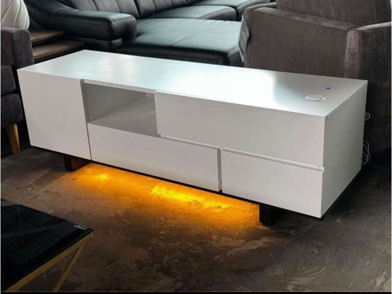 WHITE 1500MM LUMI TV UNIT WITH CHARGING DOCK, USB & LED LIGHT