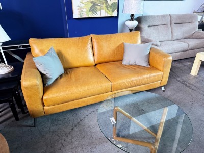 TRISTAN 2.5 SEATER LEATHER LOUNGE - VILLA HONEY - RRP$3900 