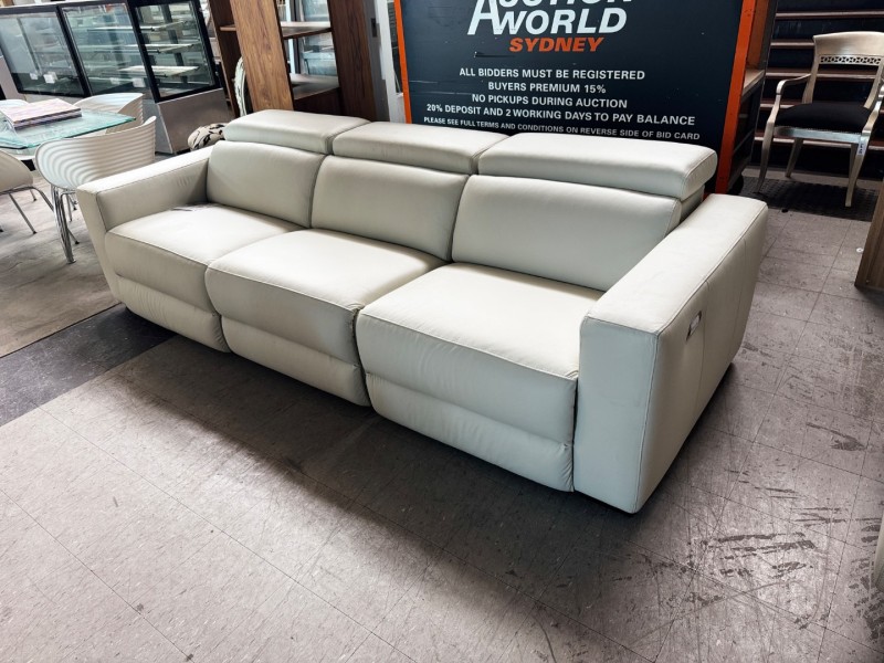 NAPLES 3 SEATER LEATHER LOUNGE ELECTRIC RECLINING - VILLA EVEREST -RRP$3900