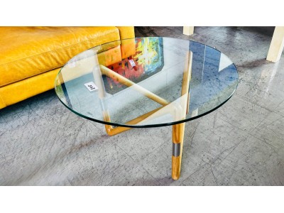 SMALL REPLICA MOEBIUS COFFEE TABLE - GLASS TOP NATURAL LEGS