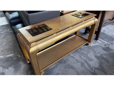 GOLD CONSOLE TABLE WITH GLASS INSERTS