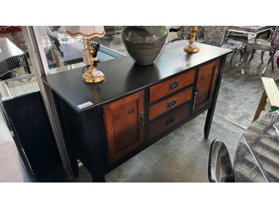 BUFFET 3 DRAWERS & 2 DOORS - BLACK/STAINED TIMBER