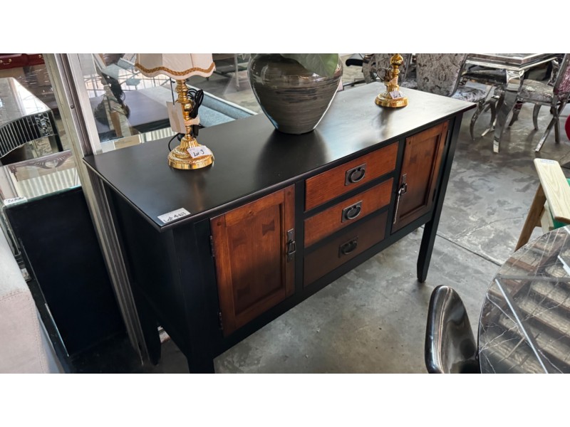 BUFFET 3 DRAWERS & 2 DOORS - BLACK/STAINED TIMBER