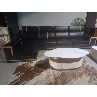 BLACK BONDED LEATHER LOUNGE WITH CHAISE