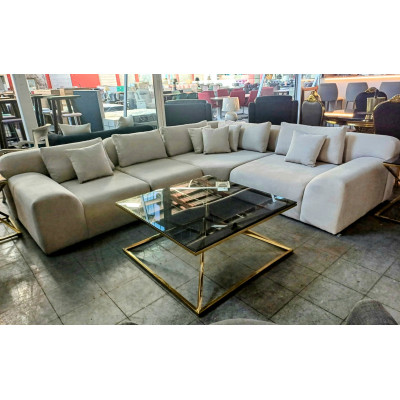 BEIGE FABRIC L-SHAPED LOUNGE