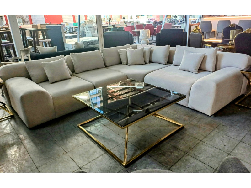 BEIGE FABRIC L-SHAPED LOUNGE