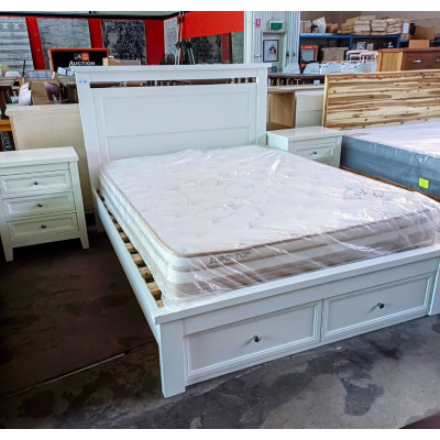 DAHLIA QUEEN BED + 2 BEDSIDE TABLES - FACTORY SECOND (RRP$2350)