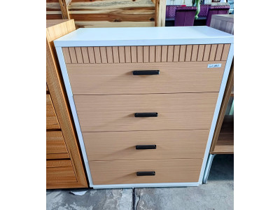 4 DRAWER WHITE & TIMBER LOOK TALLBOY - 800X450X1000MM (M37-TB)