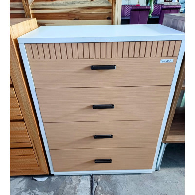 4 DRAWER WHITE & TIMBER LOOK TALLBOY - 800X450X1000MM (M37-TB)