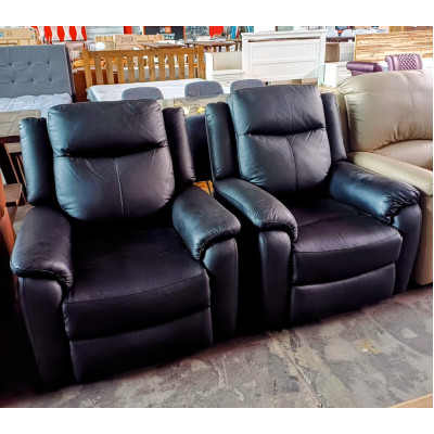 PAIR INDRA LEATHER ELECTRIC RECLINERS - VILLA BLACK RRP$2460 (033/034-03-07-25)2339C237