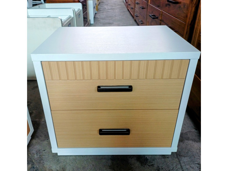 2 DRAWER WHITE & TIMBER LOOK BEDSIDE CABINET - 550X400X500MM (M37-BS)