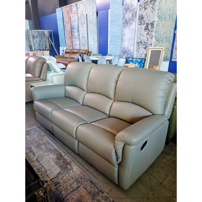 DONA 3 SEATER LEATHER LOUNGE END RECLINING - VILLA GREY RRP$3270 (029-03-07-25)2438C425