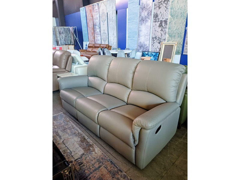 DONA 3 SEATER LEATHER LOUNGE END RECLINING - VILLA GREY RRP$3270 (029-03-07-25)2438C425