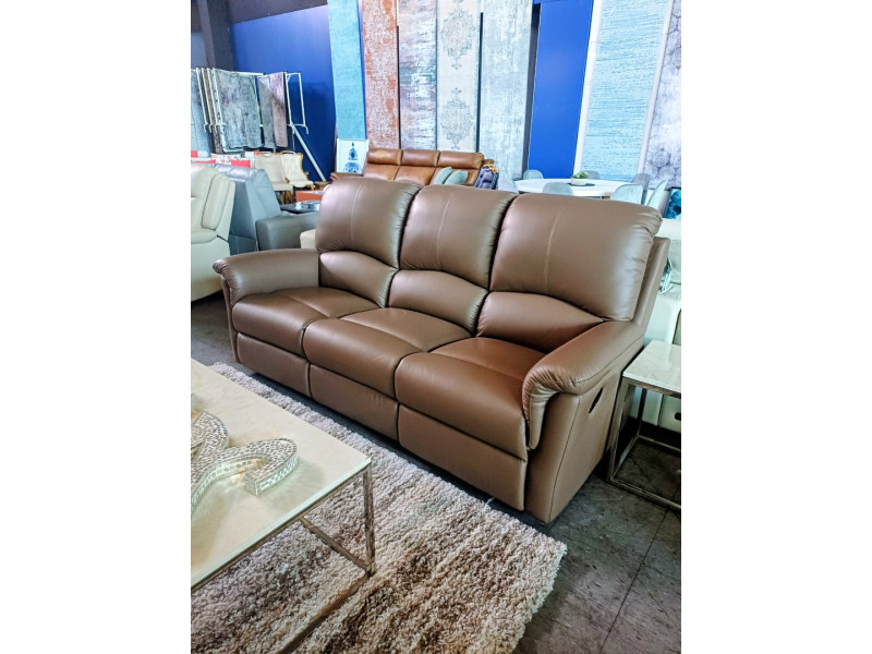 DONA LEATHER 3 SEATER RECLINING LOUNGE - VILLA FANGO RRP$3280 (013-03-07-25)2438C472