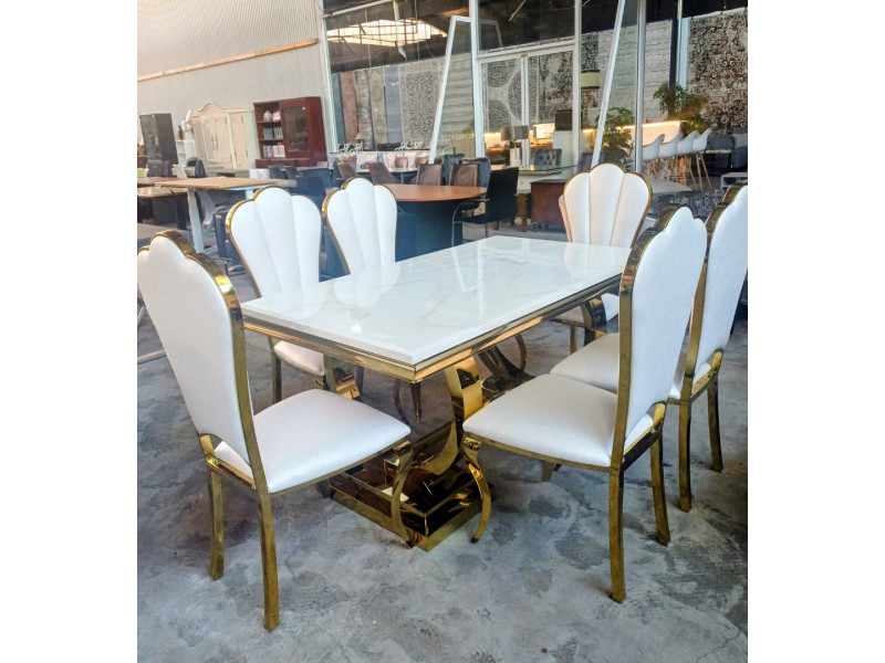 DINING SUITE - 7 PCE WITH GOLD CHAIRS 1600 X 900