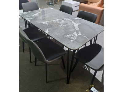 7 PIECE DINING SUITE - GLASS TOP MARBLE LOOK