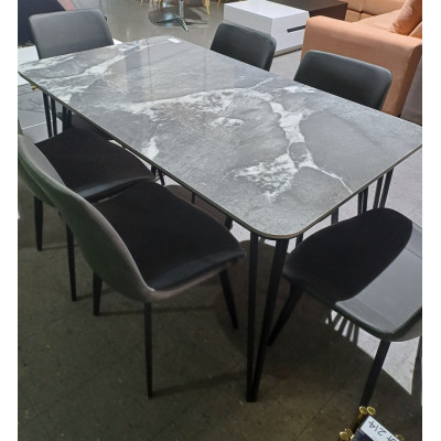 7 PIECE DINING SUITE - GLASS TOP MARBLE LOOK 7 PIECE DINING SUITE - GLASS TOP MARBLE LOOK