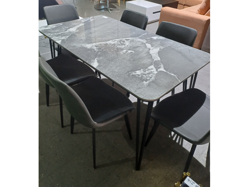 7 PIECE DINING SUITE - GLASS TOP MARBLE LOOK