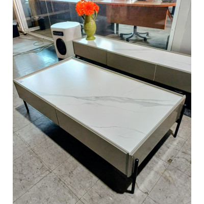 MARBLE LOOK COFFEE TABLE  WITH 4 DRAWERS (#713)