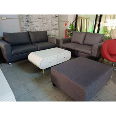 GREY FABRIC LOUNGE SUITE - 3 + 2.5 SEATER + OTTOMAN