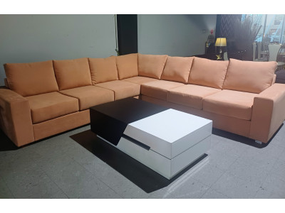 PEACH SUEDE 7 SEAT CORNER LOUNGE