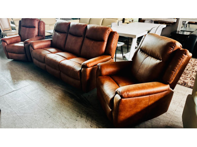 INDRA FABRIC LOUNGE SUITE 3 SEATER + 2 X 1 SEATERS ALL ELECTRIC RECLINING - EASTWOOD TAN (2408C245) #035/036/037-05-12-24