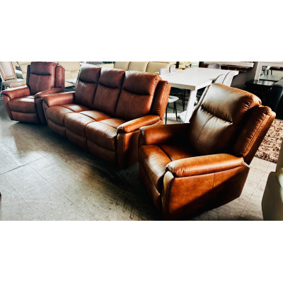 INDRA FABRIC LOUNGE SUITE 3 SEATER + 2 X 1 SEATERS ALL ELECTRIC RECLINING - EASTWOOD TAN (2408C245) #035/036/037-05-12-24