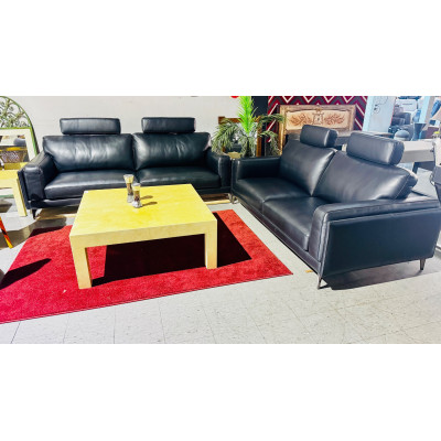 LAVINE LEATHER LOUNGE SUITE 3 + 2.5 SEATER SWING BACK  - PREMIUM CHARCOAL