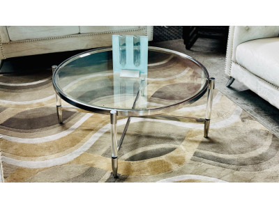 ALVIA ROUND GLASS TOP COFFEE TABLE WITH CHROME & ACRYLIC FRAME