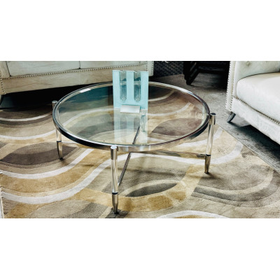 ALVIA ROUND GLASS TOP COFFEE TABLE WITH CHROME & ACRYLIC FRAME