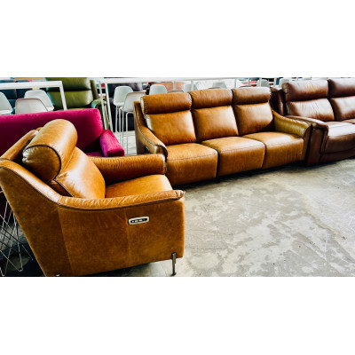 ATHENA LEATHER LOUNGE SUITE 3 SEATER + 1 SEATER ALL ELECTRIC RECLINING - SCOTLAND WHISKY RRP$6100 