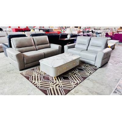 100% LEATHER LOUNGE SUITE 2.5 + 2 SEATER ALL ELECTRIC - GREENWICH STORM RRP$6700 