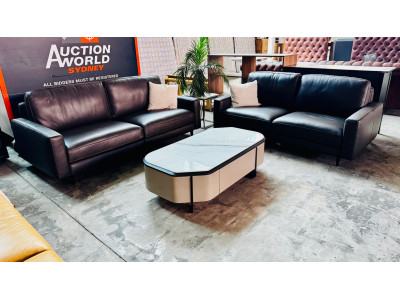 HURLEY LEATHER LOUNGE SUITE 3 + 2.5 SEATER - PREMIUM COCOA RRP$7200 